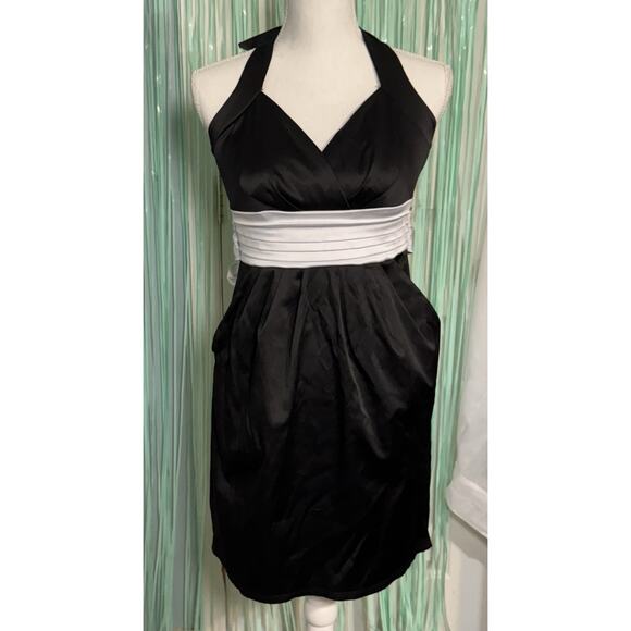 Ruby Rox Black & White Cocktail/Homecoming Dress, Pockets, Halter, Tie Belt, 11 - Picture 1 of 9